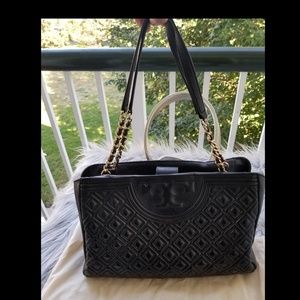 Authentic Black Leather Quilted Tory Burch Bag